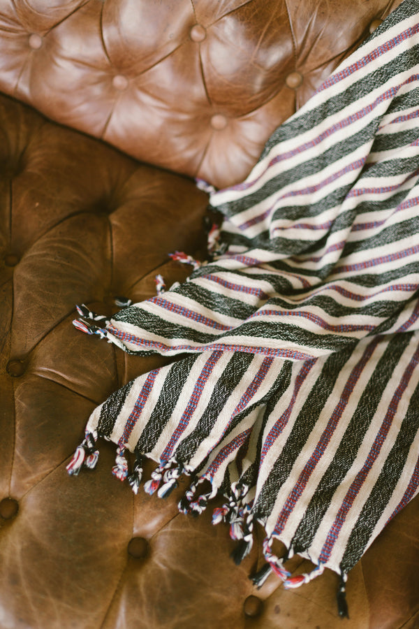 Cream Black Purple Striped Herringbone Towel