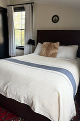 Natural Navy Striped Linen Blend Blanket