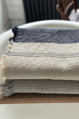 Natural Navy Striped Linen Blend Blanket