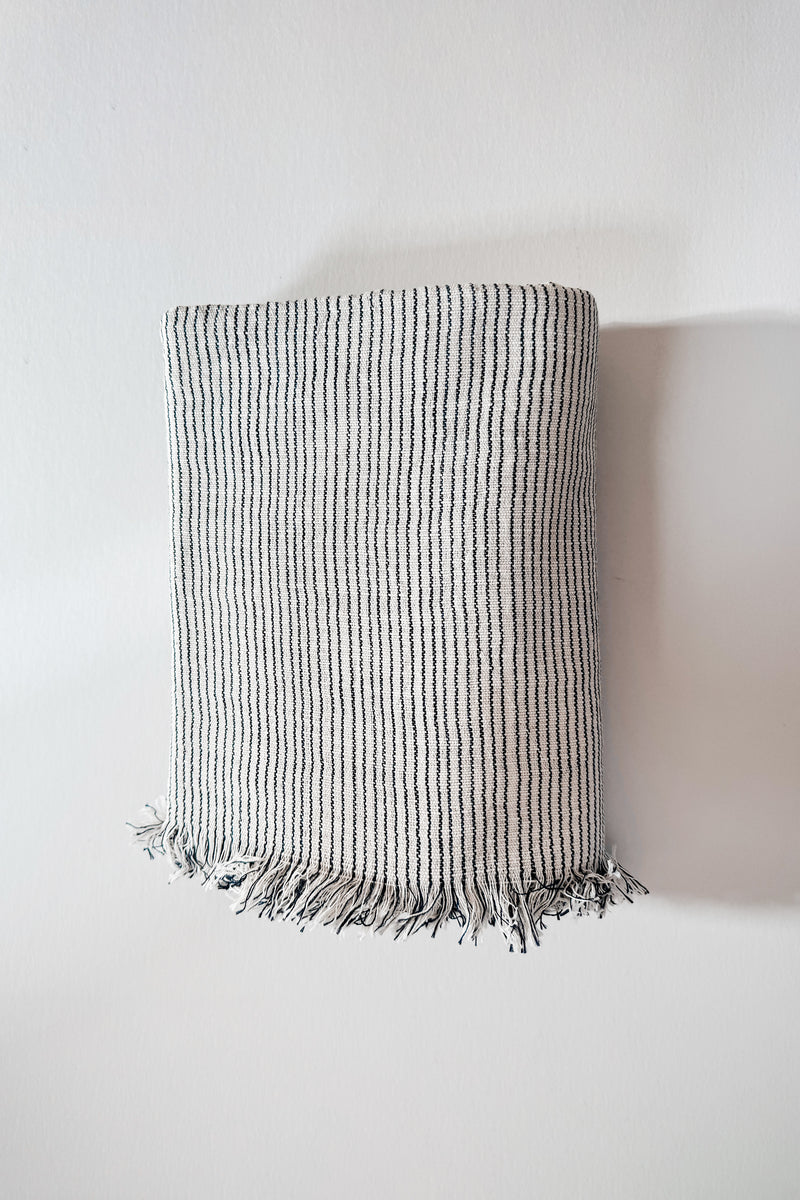 Natural Black Thin Linen Striped Blanket